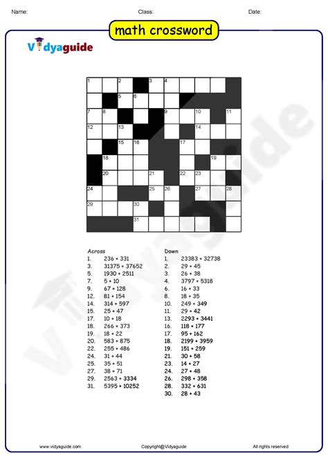 Math Crossword Puzzle Answer Elementary Math Subject Crossword - Elementary Math Subject Crossword