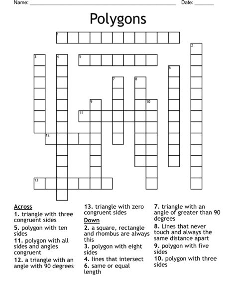 Math Crossword Puzzle Polygons Math Worksheets Answers
