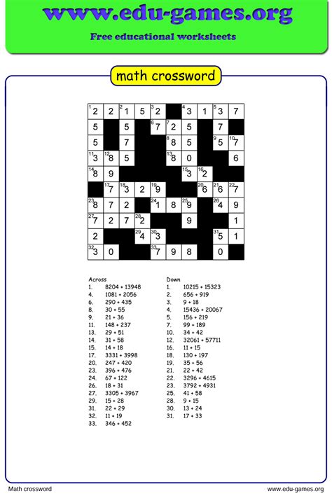 Math Crossword Puzzles Download Free Printables For Kids Math Crossword - Math Crossword
