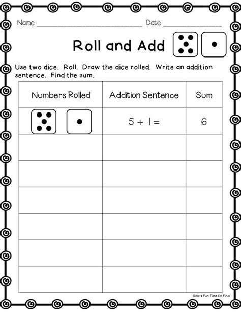 Math Dice Worksheets For First Grade Tpt Dice Math Worksheet 1st Grade - Dice Math Worksheet 1st Grade