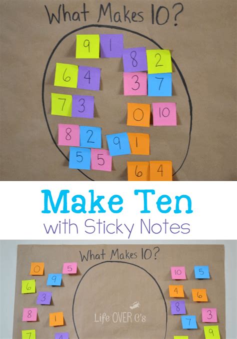 Math Facts Game Make Ten With Sticky Notes 10 Sticks Math - 10 Sticks Math