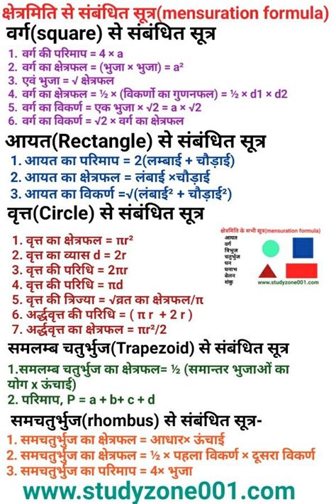Math Formula In Hindi