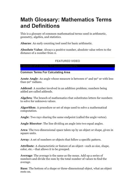 Math Glossary Mathematics Terms And Definitions Thoughtco Math Vocabulary For Multiplication - Math Vocabulary For Multiplication