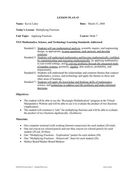 Math Guided Discovery Lesson Plan Examples