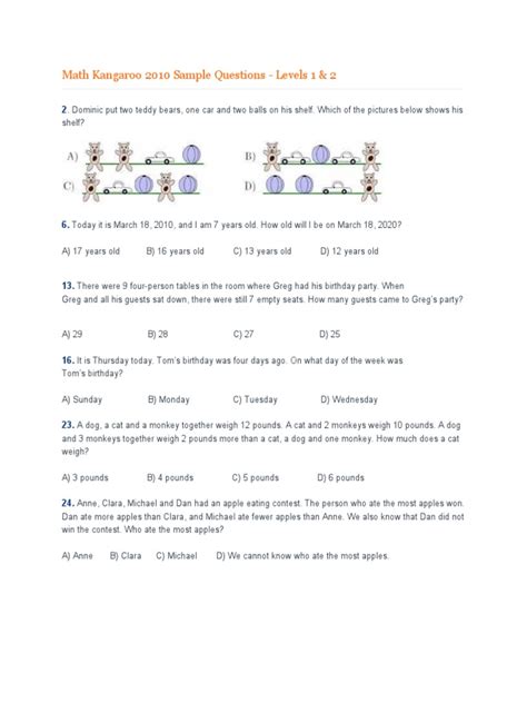 Math Kangaroo 2010 Questions