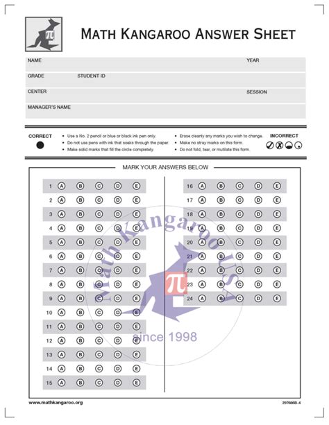 Math Kangaroo 2014 Answer Key