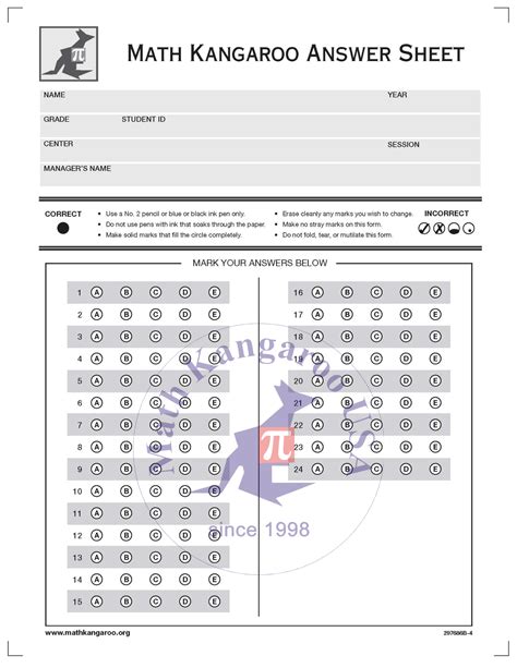 Math Kangaroo Answer Key