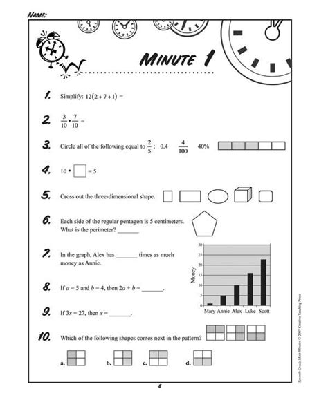 Math Minutes 7th Grade Pdf 1 05 Mb Minute Math Answer Key - Minute Math Answer Key