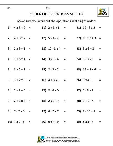 Math Order Of Operations Worksheets Using The Bodmas Simple Order Of Operations Worksheet - Simple Order Of Operations Worksheet