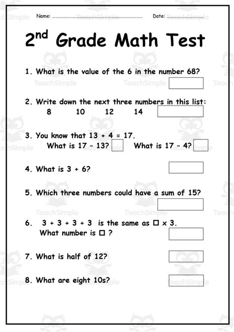 Math Preassessment For 2nd Grade