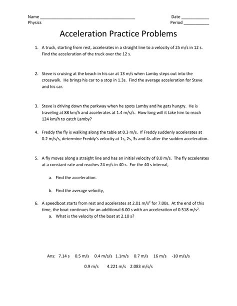 Math Problem Acceleration 82397 Math Practice Problem Accelerated Motion Worksheet Answers - Accelerated Motion Worksheet Answers