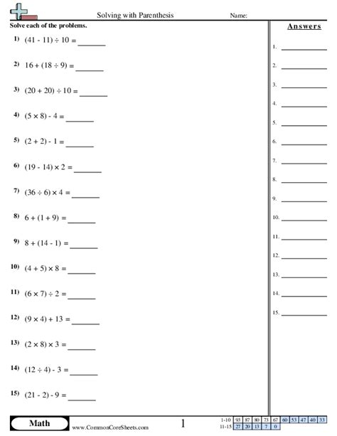 Math Problems With Parentheses Worksheets