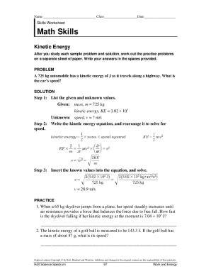 math skills kinetic energy answer key
