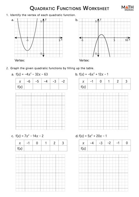 Math Tasks For Quadratic Functions