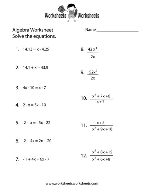 Math Worksheets For Algebra   Printable Algebra Worksheets Education Com - Math Worksheets For Algebra