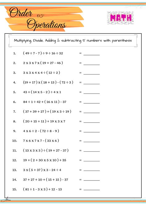 Math Worksheets Order Of Operations Or Pemdas Thoughtco Pemdas Worksheets 7th Grade - Pemdas Worksheets 7th Grade