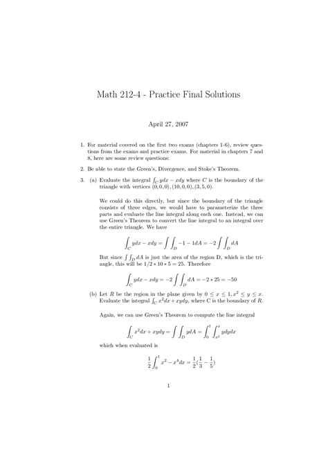 Read Math 212 Multivariable Calculus Final Exam 