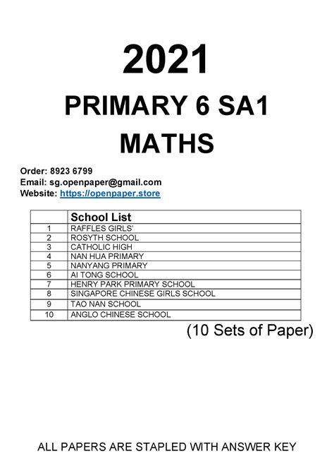 Full Download Math Sa1Exam Papers Primary 6 
