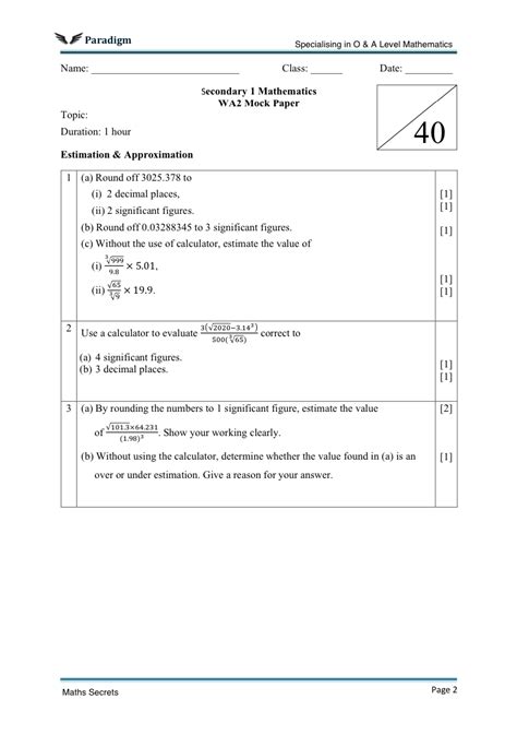 Download Math Secondary 1 Exam Paper 