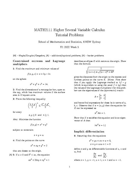 Download Math2111 Higher Several Variable Calculus 