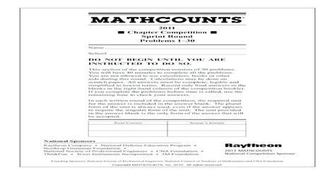 Full Download Mathcounts 2011 Chapter Sprint Round 