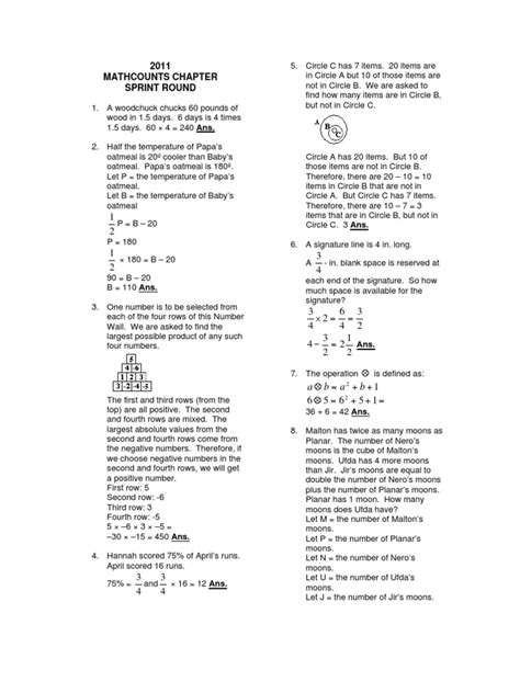 Read Online Mathcounts 2011 Chapter Sprint Round Answers 
