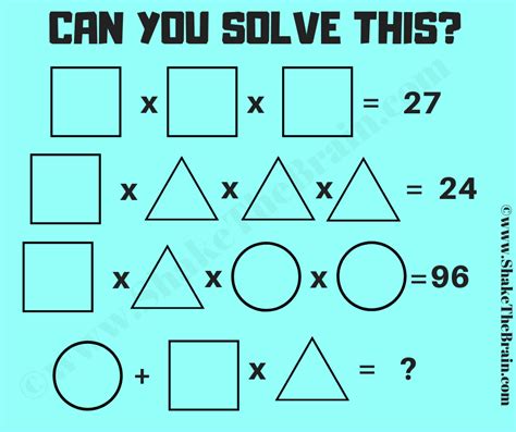Mathematical Brain Teaser Algebra Problem With Solution Circle Triangle Square Brain Teaser - Circle Triangle Square Brain Teaser