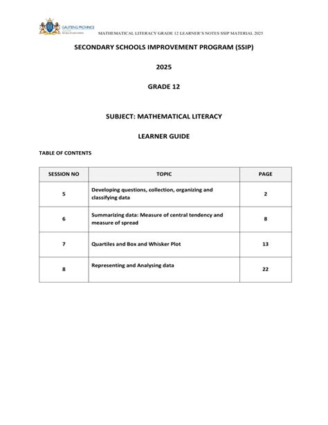 Mathematical Literacy Learner S Guide Mindset Network