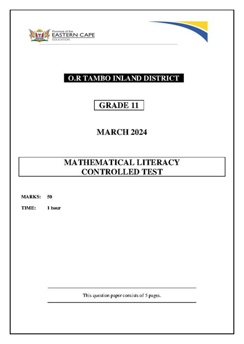 Mathematical Literacy March Controlled Test Paper 2014 Term 1 Memorandum
