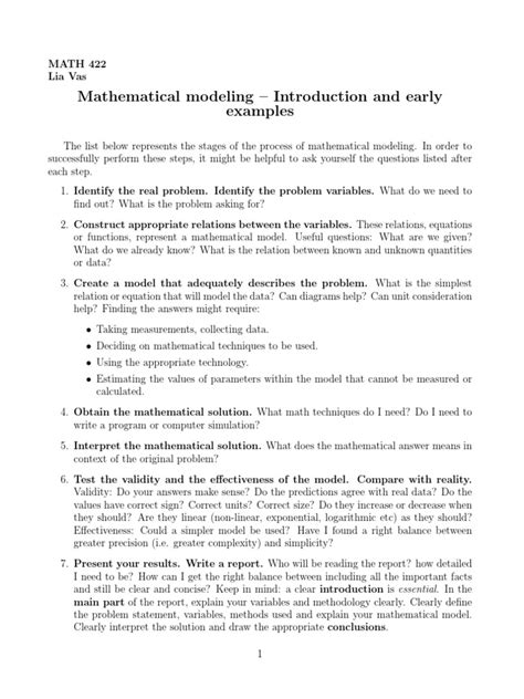 mathematical modeling introduction and early examples