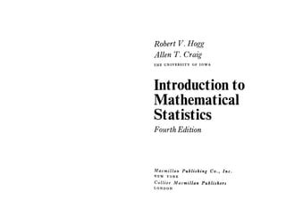 Full Download Mathematical Statistics Hogg Solutions 4Th Edition 