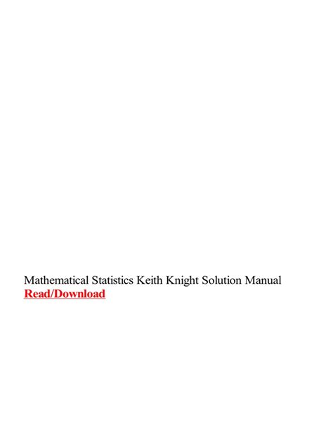Read Mathematical Statistics Keith Knight Solution Manual 
