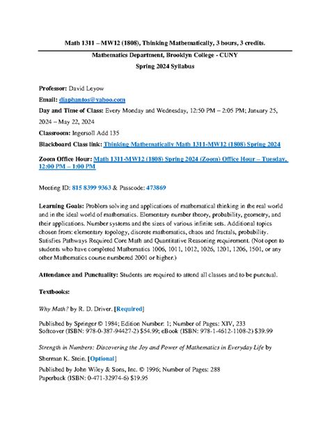 mathematics 1311 thinking mathematically spring 2014 section