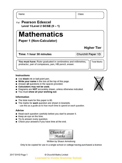 Mathematics Churchill Maths Practice Papers For Aqa