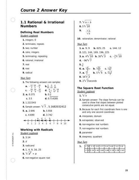 Mathematics Course 2 Answer Key Holt Mcdougal
