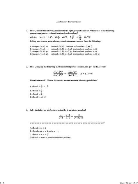 mathematics for entrance