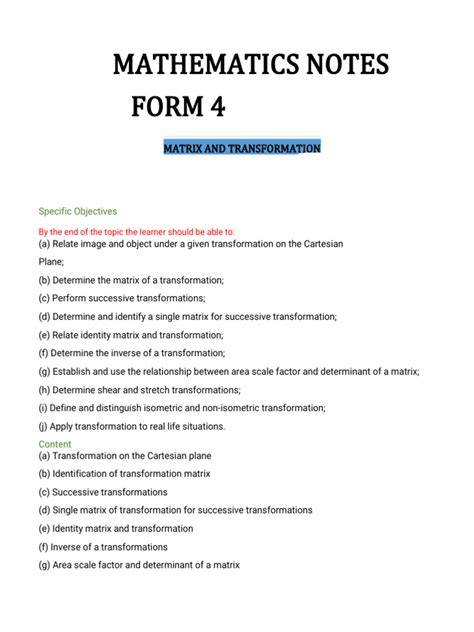 mathematics form 4 notes
