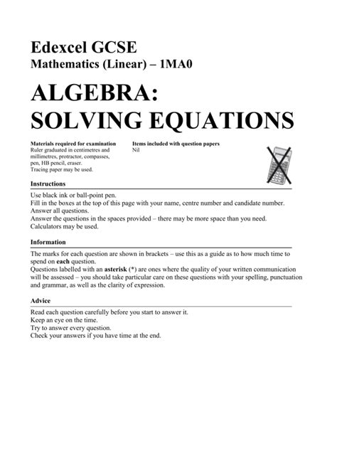 Mathematics Linear 1ma0 Algebra Solving Equations