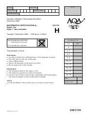 mathematics specification a 3301 1h mark scheme