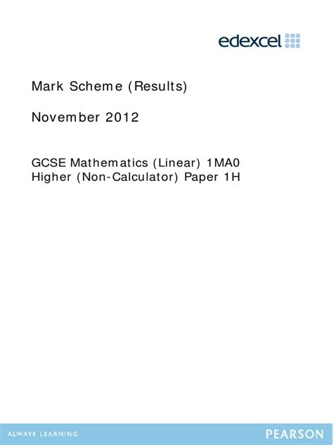 Full Download Mathematics A Paper 2 1Ma0 2H June 2012 Mark Scheme 