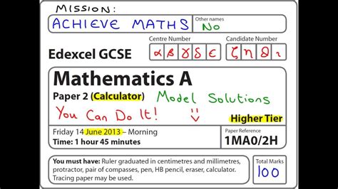 Download Mathematics A Paper2 Calculator Higher Tier 1Mao 2H Friday 14 June 2013 Morning Answer 