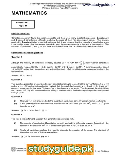 Read Mathematics Advanced Level Specimen Paper 9709 
