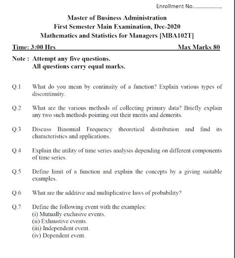 Read Online Mathematics And Statistics For Managers Questions Papers 