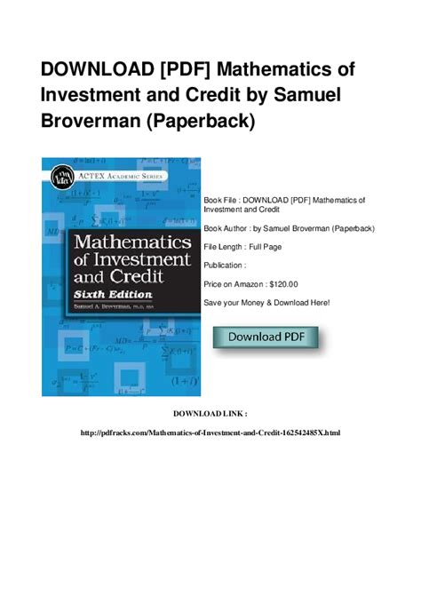 Full Download Mathematics Investment Credit Broverman Pdf 