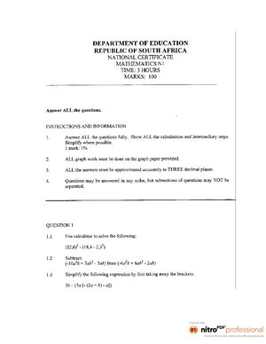 Read Online Mathematics N1 2014 Paper 