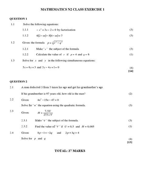 Download Mathematics N2 Question Papers Exam 