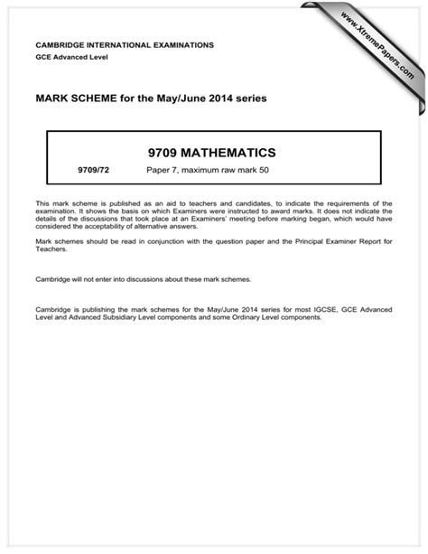 Download Mathematics Paper 7 June 9709 Mark Scheme 