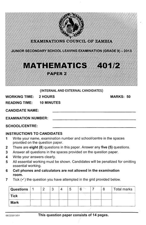 Read Mathematics Paper Examination Final In Zambia 2013 