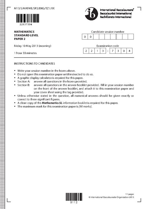 Full Download Mathematics Sl Paper 2 2013 Tz1 