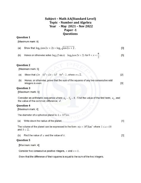 Download Mathematics Standard Level Paper 1 Studynova 